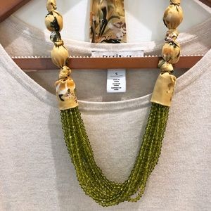 Loft green glass bead and ribbon necklace